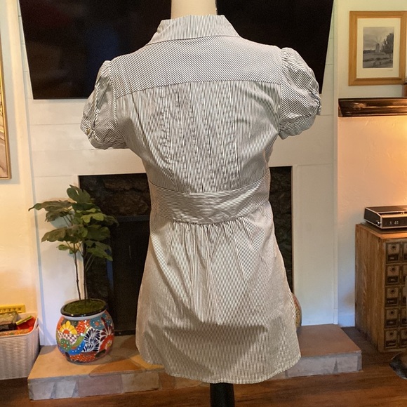 INC striped button down blouse with rhinestone buttons - Picture 3 of 8